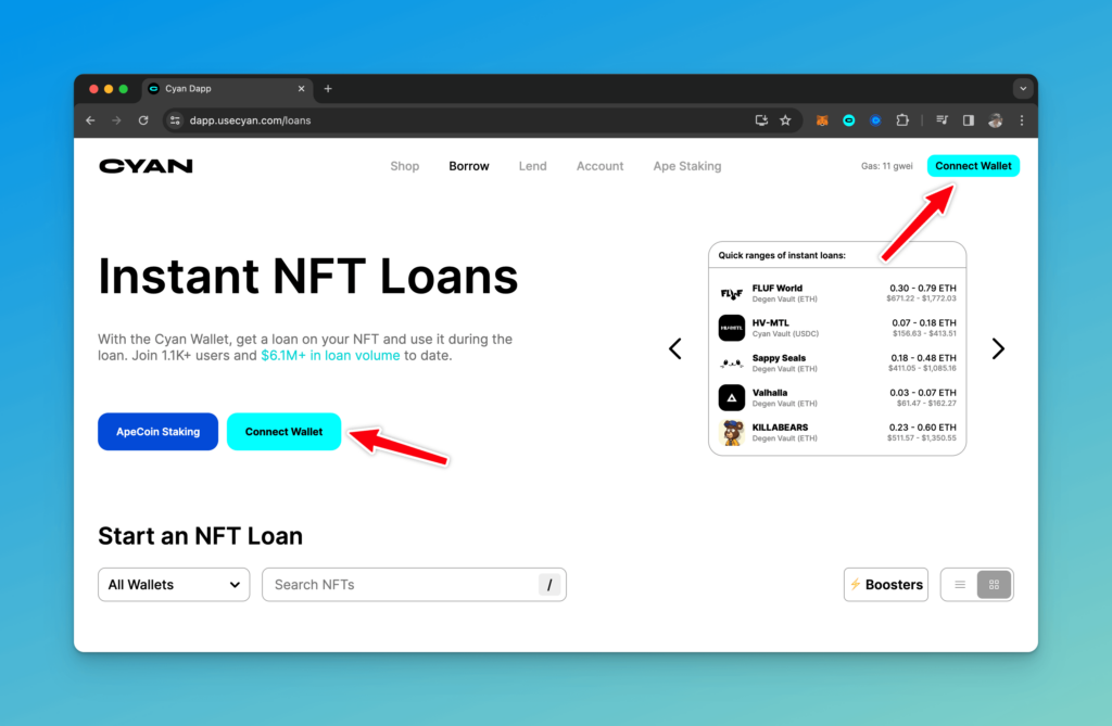 Connect Your Wallet to Buy NFTs on Cyan