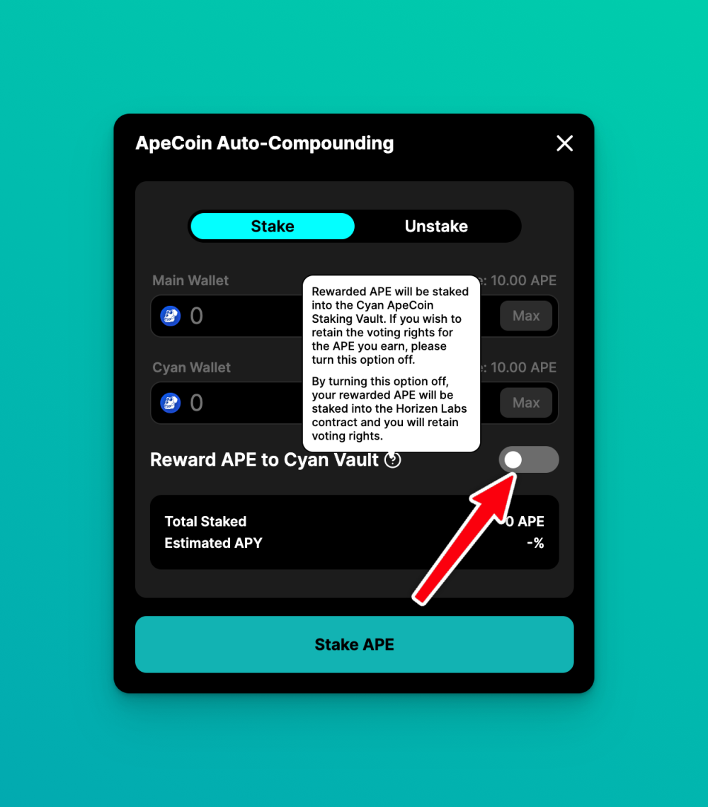 Choose Where Your Ape Rewards Go, Personal Wallet or Cyan's Vault